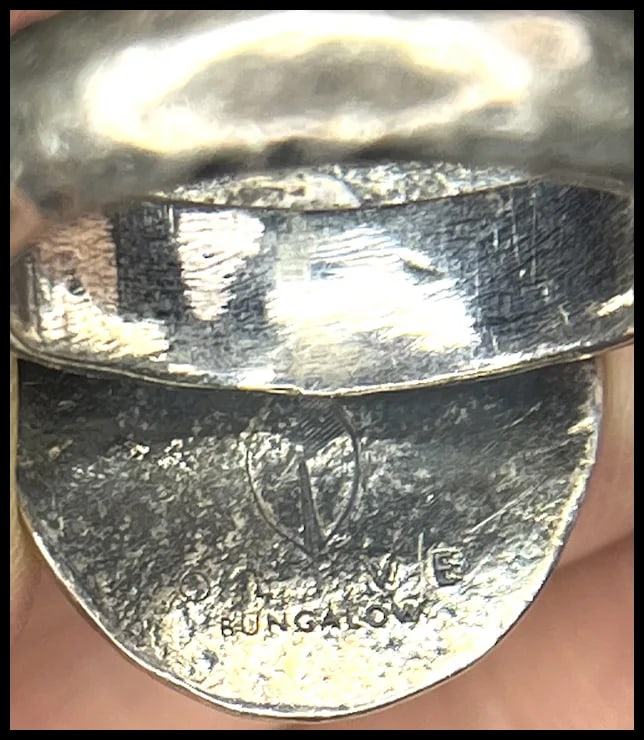 Vintage Olive Bungalow Sterling Silver Turquoise Hand Hammered Ring - 6