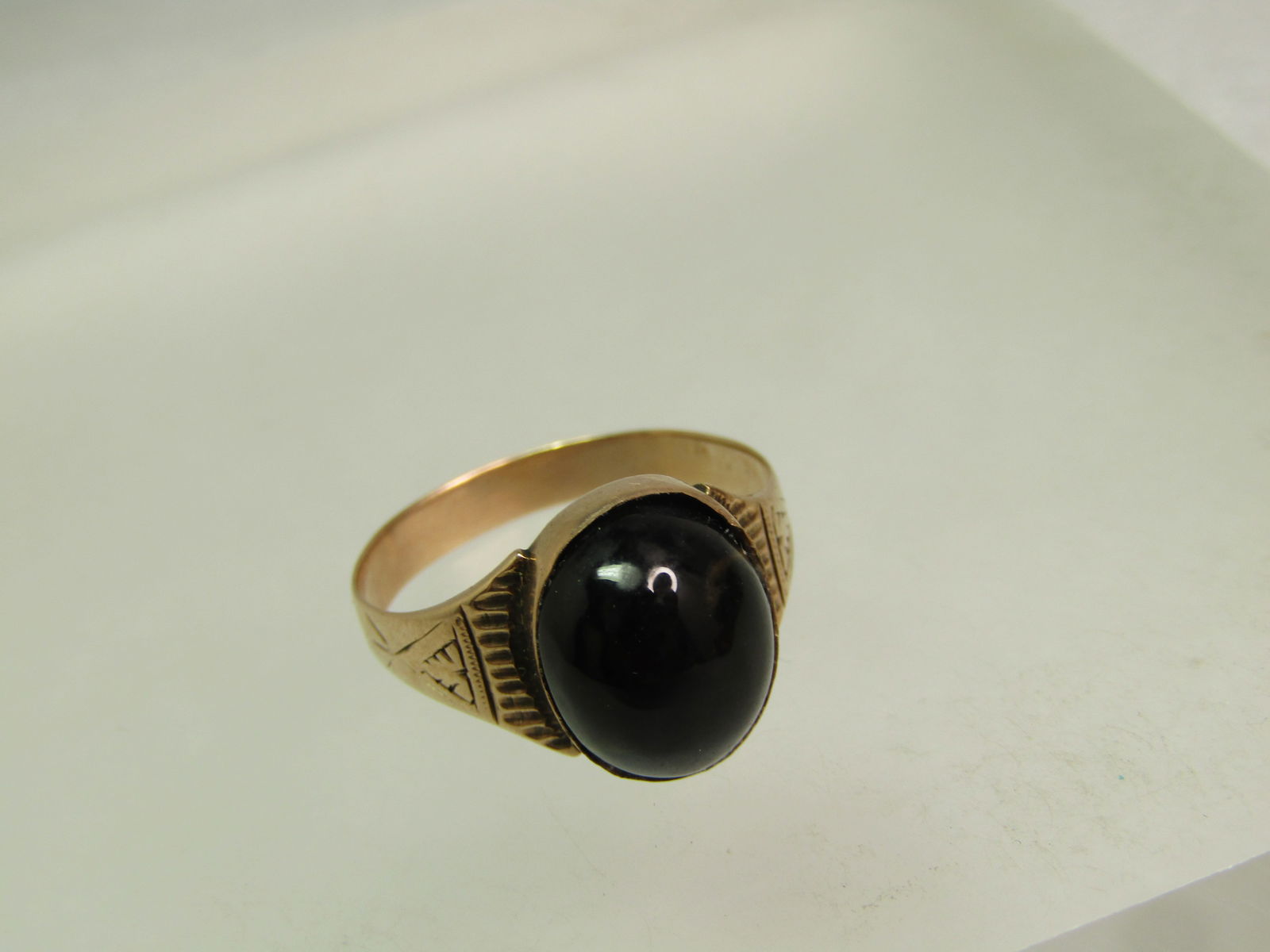 Vintage 10KT Black Quartz Ring, Sz. 9, Unisex, 1930's - 6