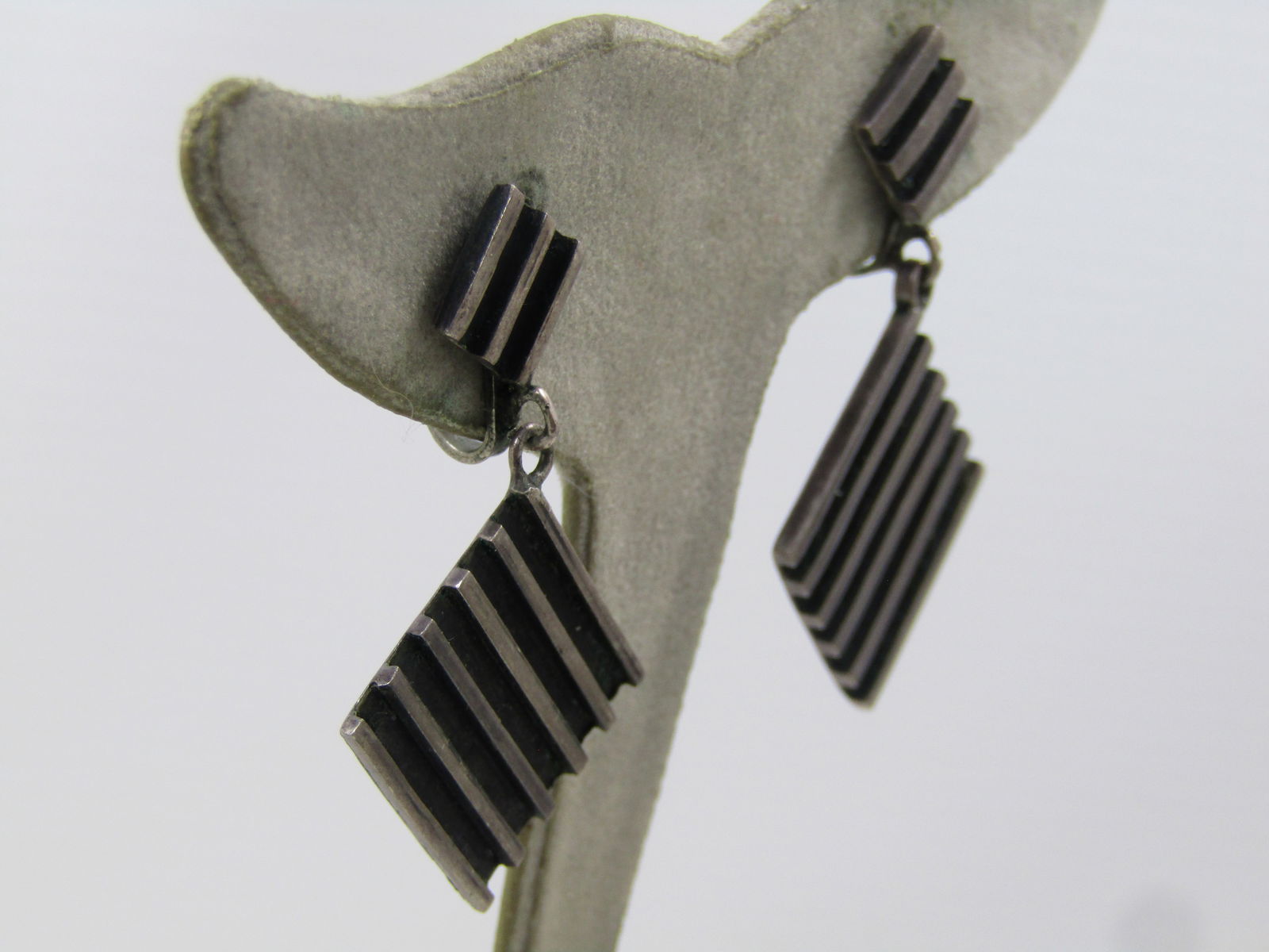 Vintage Sterling Modernist Mexico Stud Dangle Earrings, Screwback, 1940's/MId-Century, Signed EF, - 3
