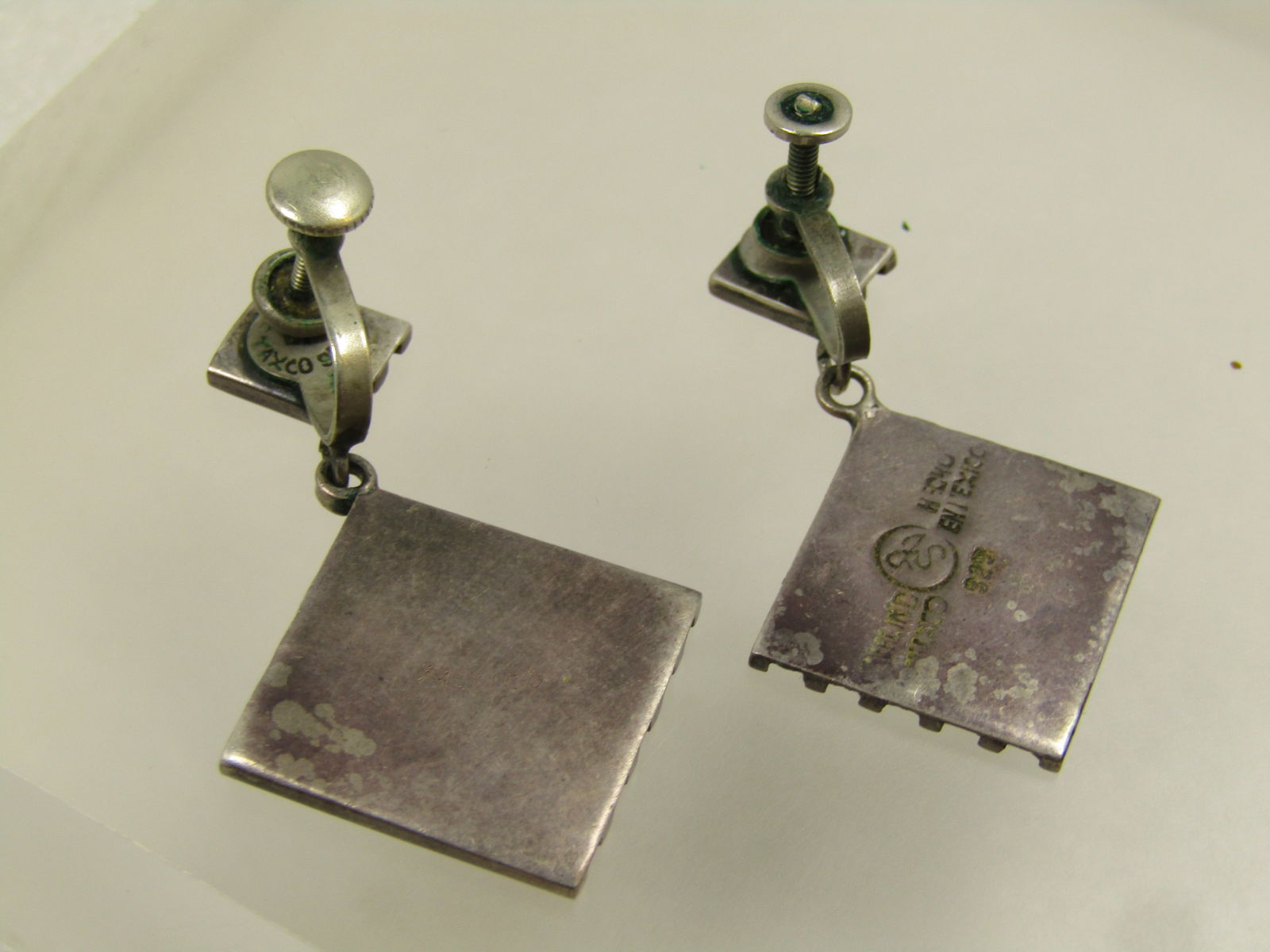 Vintage Sterling Modernist Mexico Stud Dangle Earrings, Screwback, 1940's/MId-Century, Signed EF, - 6