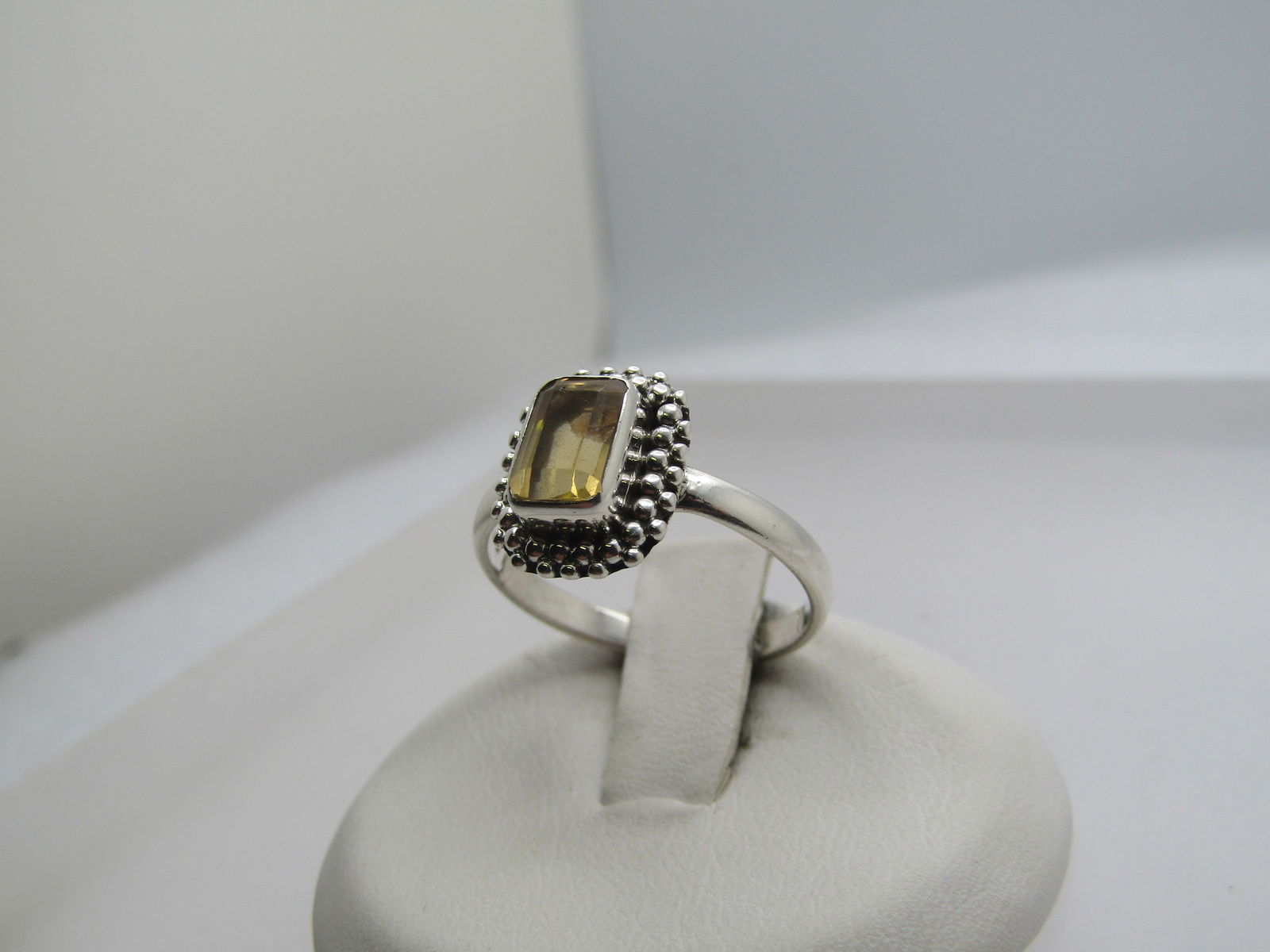 Sterling Citrine Ring, Sz. 7.5, Rectangular Cut, Modern - 2
