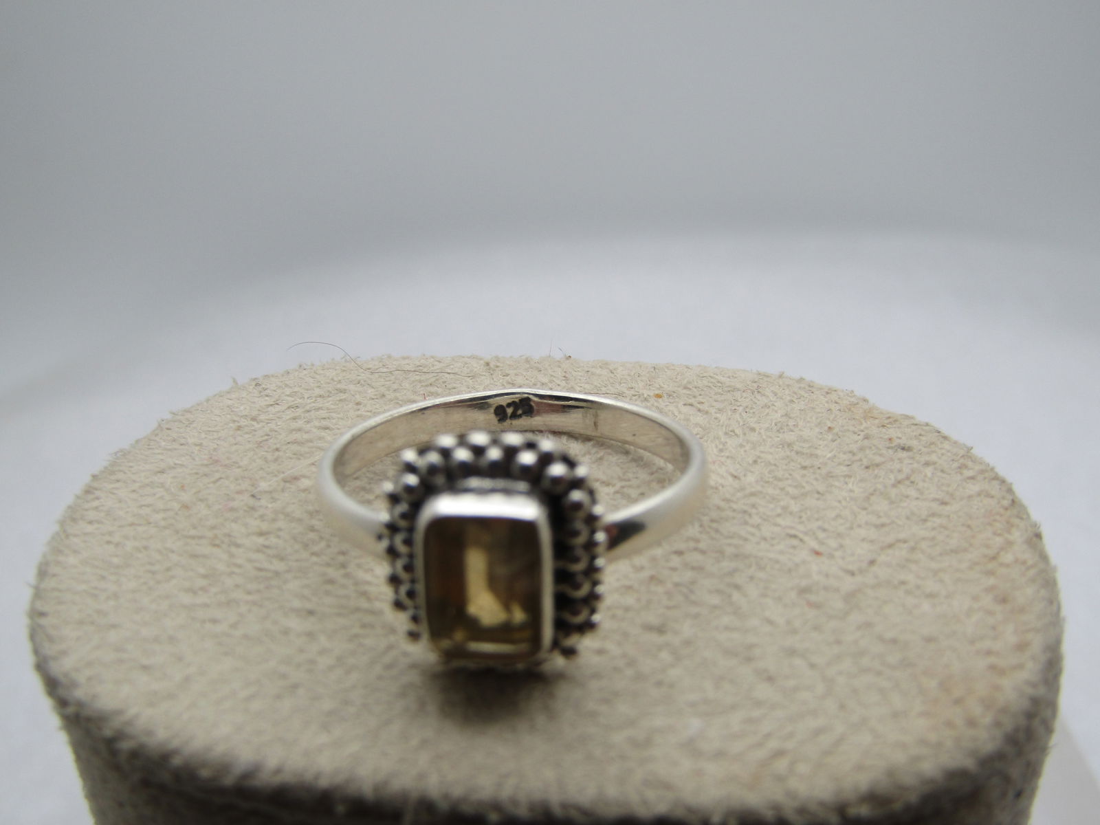 Sterling Citrine Ring, Sz. 7.5, Rectangular Cut, Modern - 5