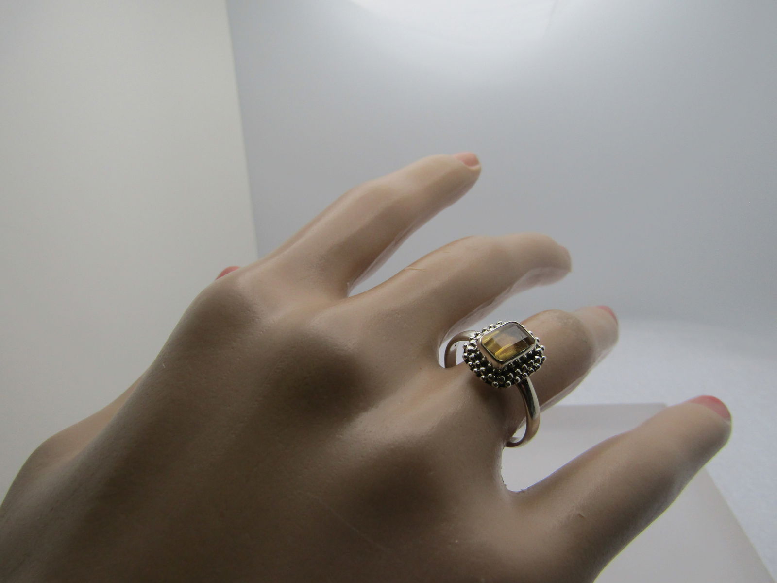 Sterling Citrine Ring, Sz. 7.5, Rectangular Cut, Modern - 7