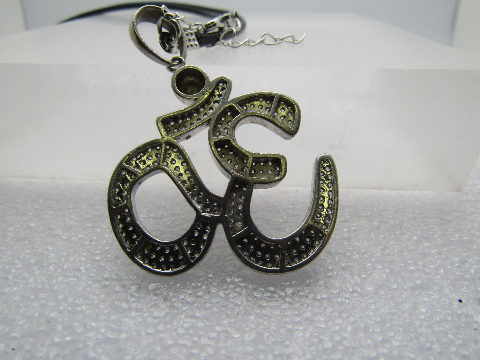 Vintage Sterling Hindu OM CZ Necklace, 24"-26", 1990's-2000's - 3