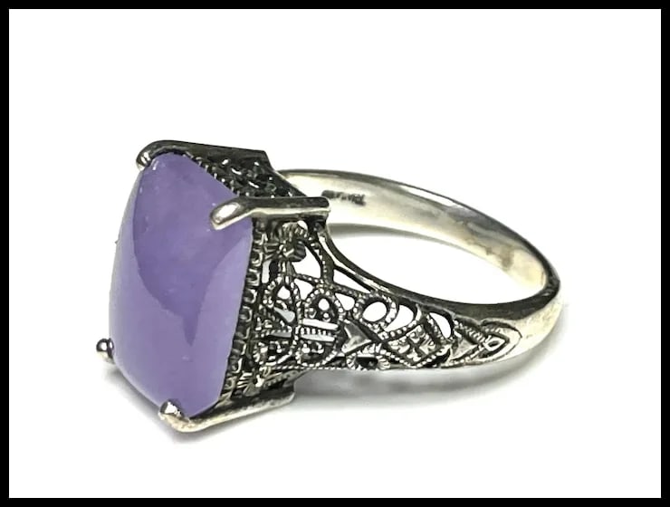 Vintage Sterling Silver Filigree Purple Gemstone Statement Ring - 2