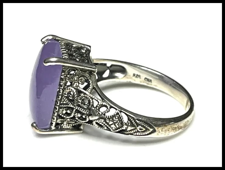 Vintage Sterling Silver Filigree Purple Gemstone Statement Ring - 3