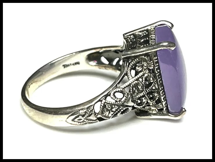 Vintage Sterling Silver Filigree Purple Gemstone Statement Ring - 4