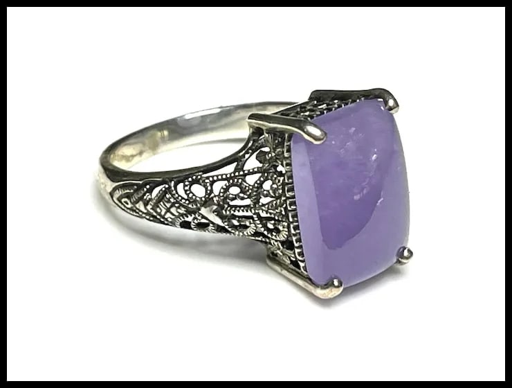 Vintage Sterling Silver Filigree Purple Gemstone Statement Ring - 6