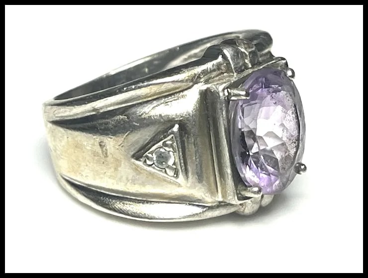 Estate Amethyst Sterling Silver Ring - 3