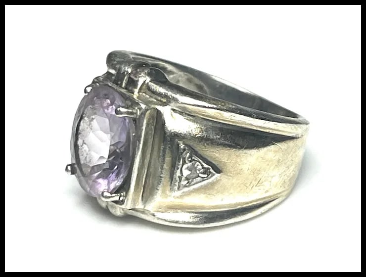 Estate Amethyst Sterling Silver Ring - 4
