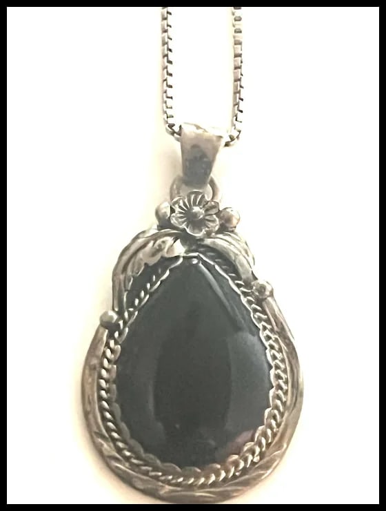 Navajo Sterling Silver and Black Onyx Necklace - 2