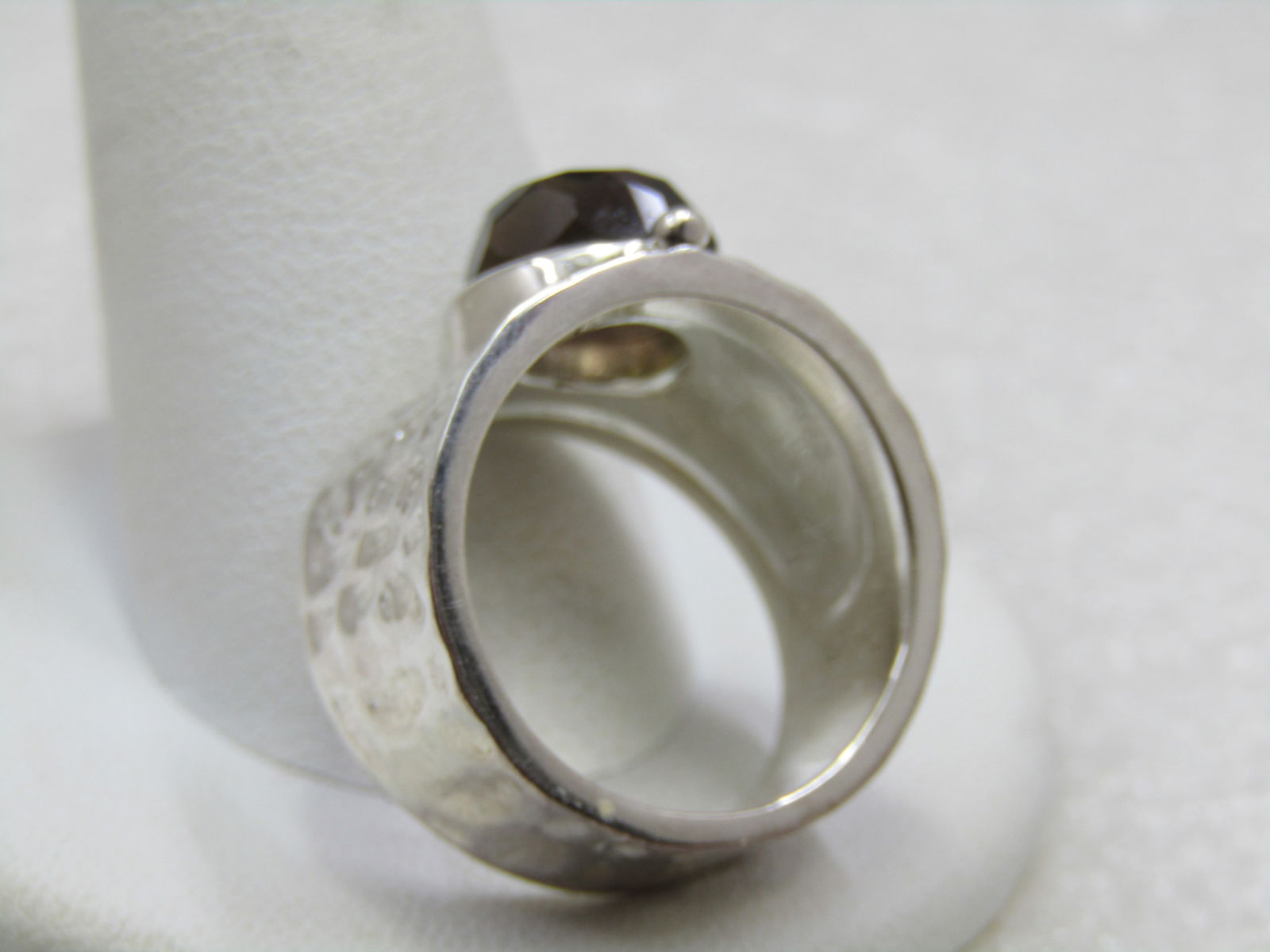 Sterling Smoky Topaz Wide Hammered Band Ring, Sz. 8, - 7