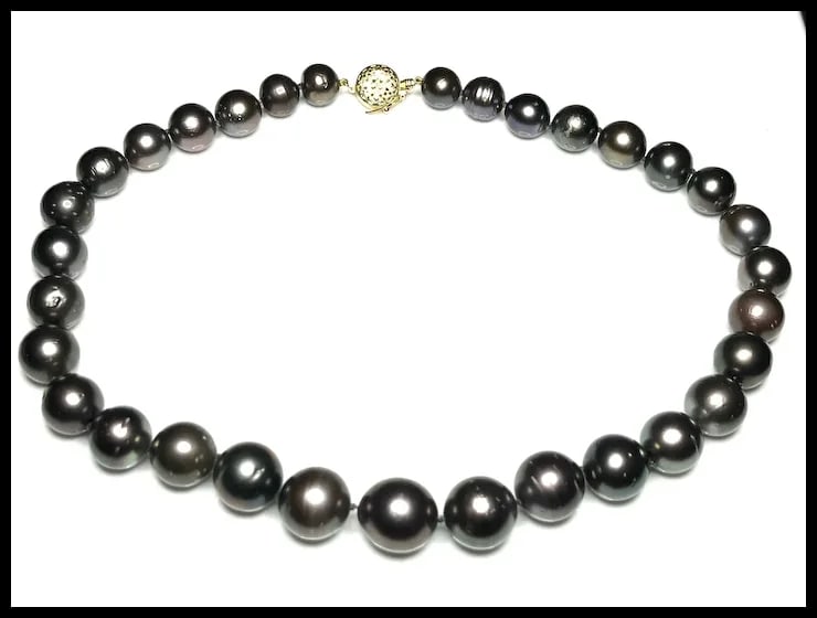 Estate Tahitian Black Pearl Necklace Strand with 14k Gold Clasp - 3