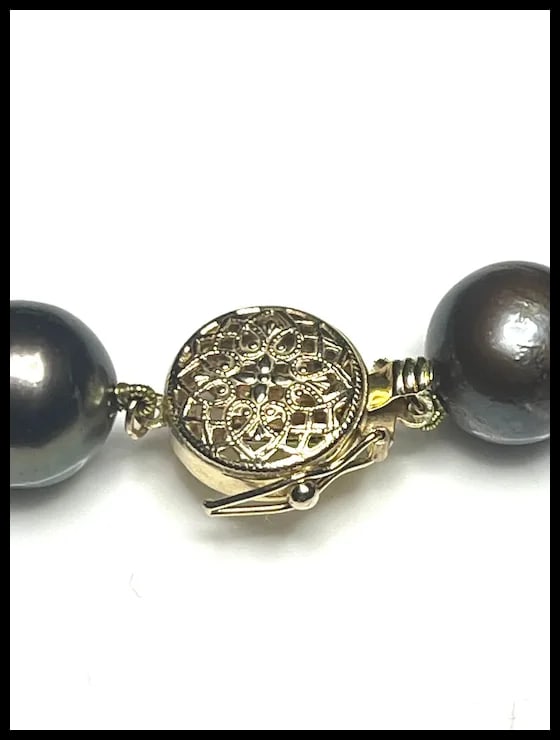 Estate Tahitian Black Pearl Necklace Strand with 14k Gold Clasp - 5