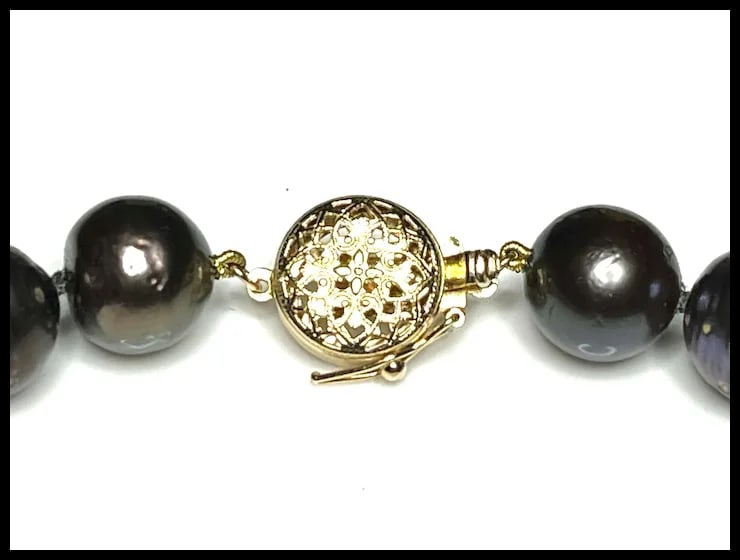 Estate Tahitian Black Pearl Necklace Strand with 14k Gold Clasp - 6