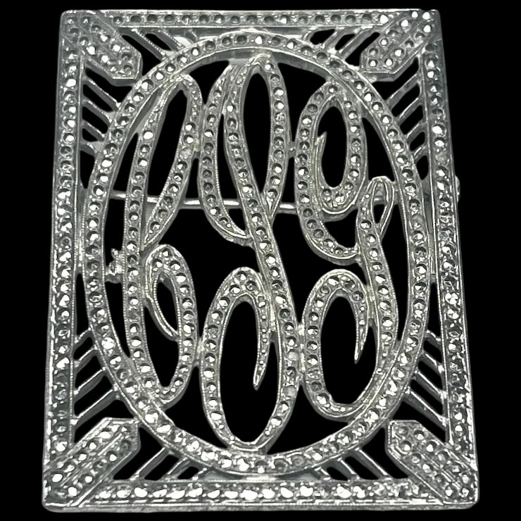 Vintage Marcasite Sterling Silver Initial Brooch: Title: Vintage Marcasite Sterling Silver Initial Brooch Description: Vintage Marcasite Sterling Silver Initial BroochHallmarked: No Hallmark Seen, Tested as Sterling SilverWeighs 11.4 gramsMeasures