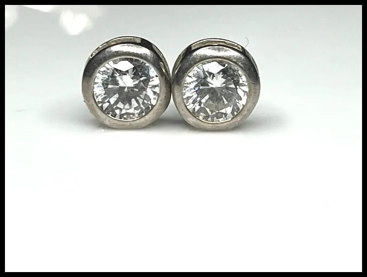 Vintage Sterling Silver CZ Stud Earrings - 2