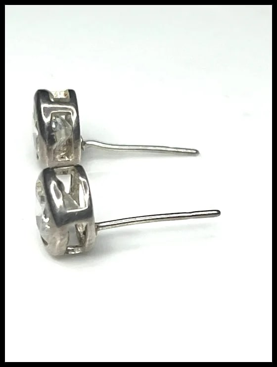 Vintage Sterling Silver CZ Stud Earrings - 3