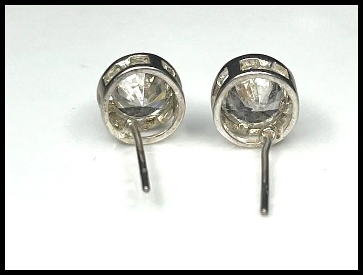 Vintage Sterling Silver CZ Stud Earrings - 4