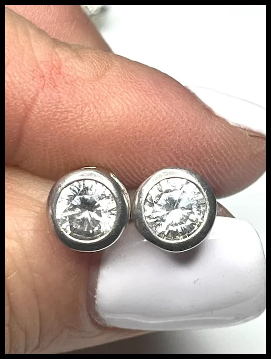 Vintage Sterling Silver CZ Stud Earrings - 5