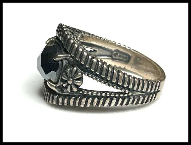 Vintage Carolyn Pollack Relios Faceted Hematite Sterling Silver Flower Ring - 4