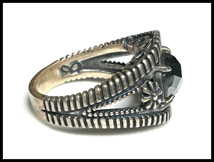 Vintage Carolyn Pollack Relios Faceted Hematite Sterling Silver Flower Ring - 5