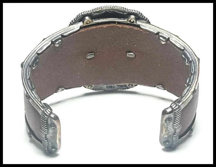 Estate Carolyn Pollack Jennifer Nettles Sterling Silver Leather Turquoise Cuff Bracelet - 5