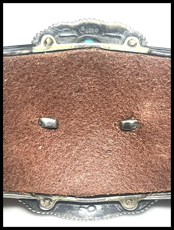 Estate Carolyn Pollack Jennifer Nettles Sterling Silver Leather Turquoise Cuff Bracelet - 7