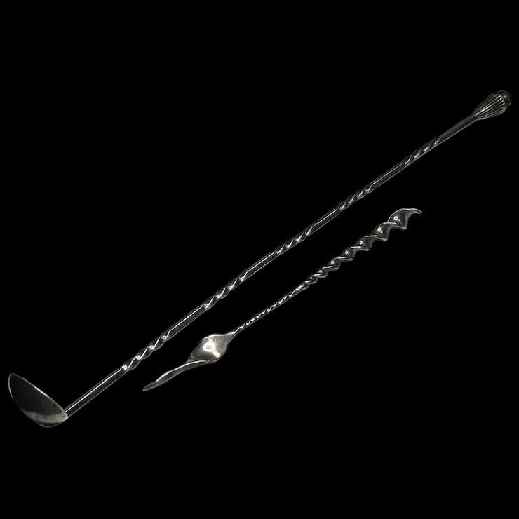 Vintage Sterling Silver Cocktail Mixer/Bar Spoon and Olive Pick: Title: Vintage Sterling Silver Cocktail Mixer/Bar Spoon and Olive Pick Description: Vintage Sterling Silver Cocktail Mixer/Bar Spoon and Olive PickBoth Pieces are Hallmarked SterlingWeighs 50 grams