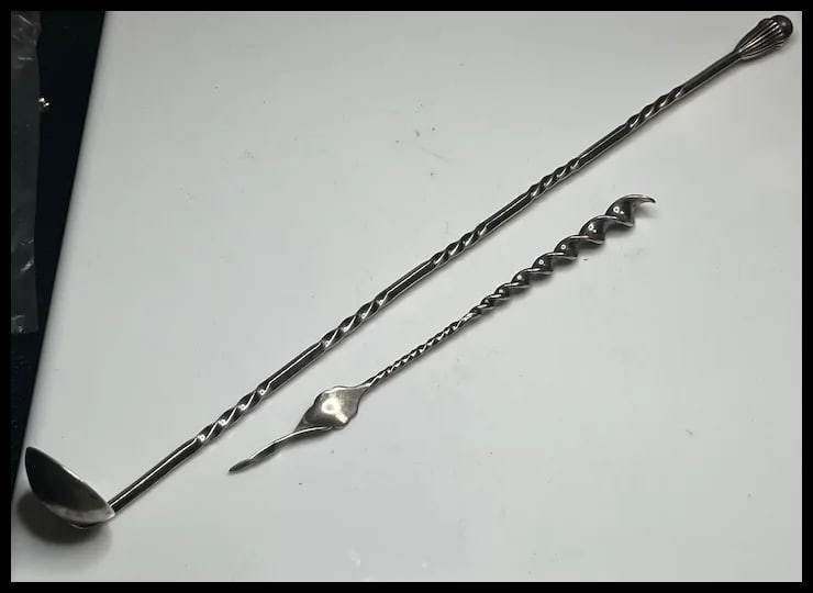 Vintage Sterling Silver Cocktail Mixer/Bar Spoon and Olive Pick - 2