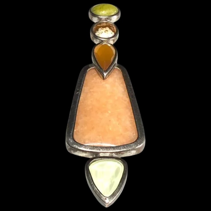 Estate Whitney Kelly Sterling Silver Mixed Gemstone Pendant: Title: Estate Whitney Kelly Sterling Silver Mixed Gemstone Pendant Description: Estate Whitney Kelly Sterling Silver Mixed Gemstone PendantHallmarked: WK 925 ChinaWeighs: 11.2 gramsMeasures: 2.5 x 1