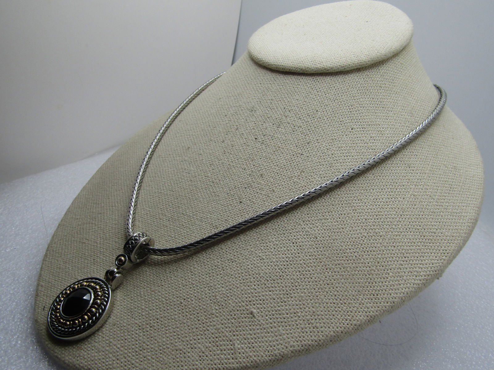 Black Faceted Drop Necklace, 18" Foxtail Link, 1980's-1990's - 2