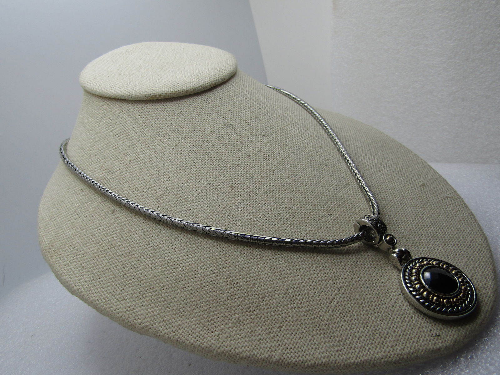 Black Faceted Drop Necklace, 18" Foxtail Link, 1980's-1990's - 3