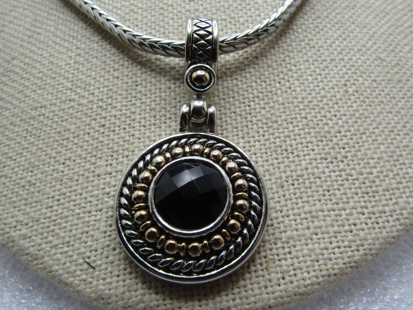 Black Faceted Drop Necklace, 18" Foxtail Link, 1980's-1990's - 4