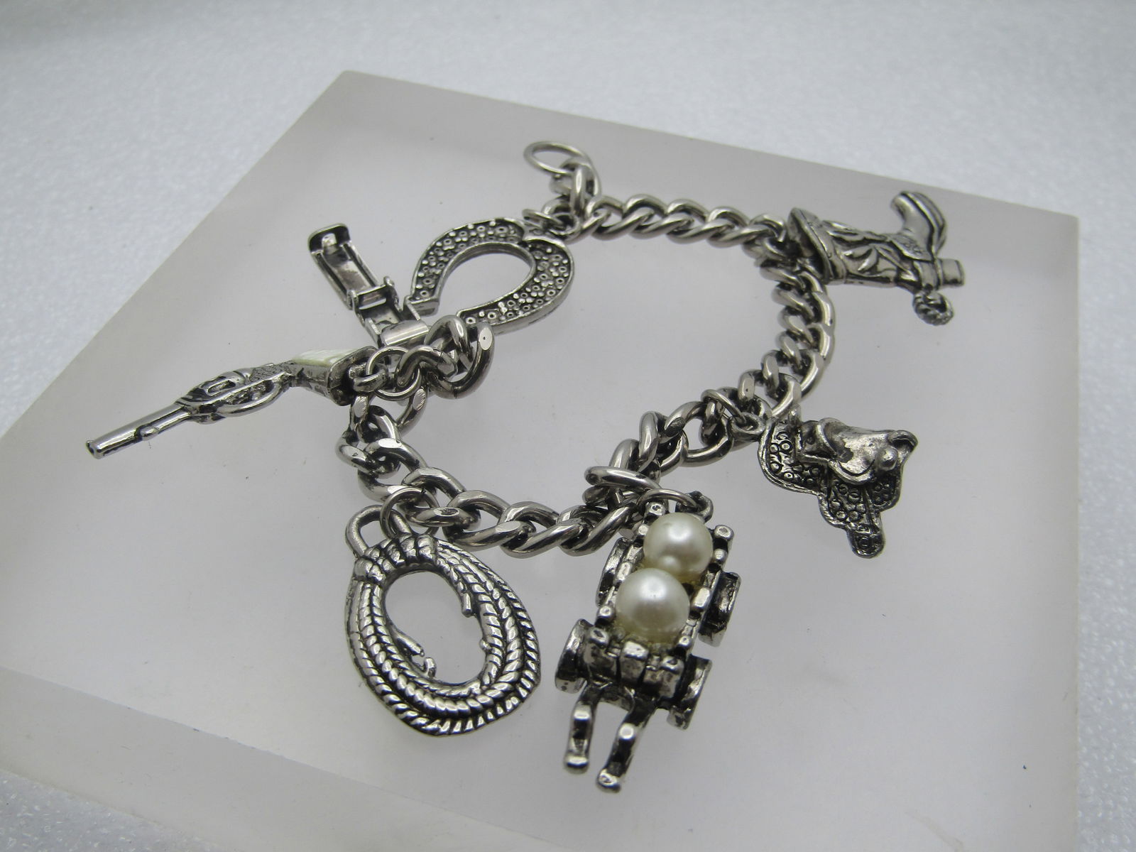 Vintage Cowboy/Country Western Charm Bracelet, 7", 1960's - 3