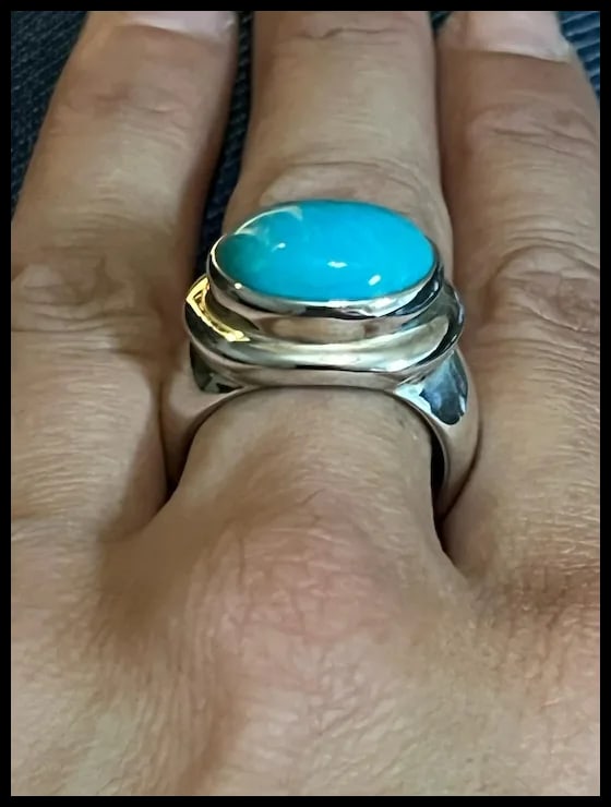 Estate ESPO Sterling Silver & Turquoise Statement Ring - 7