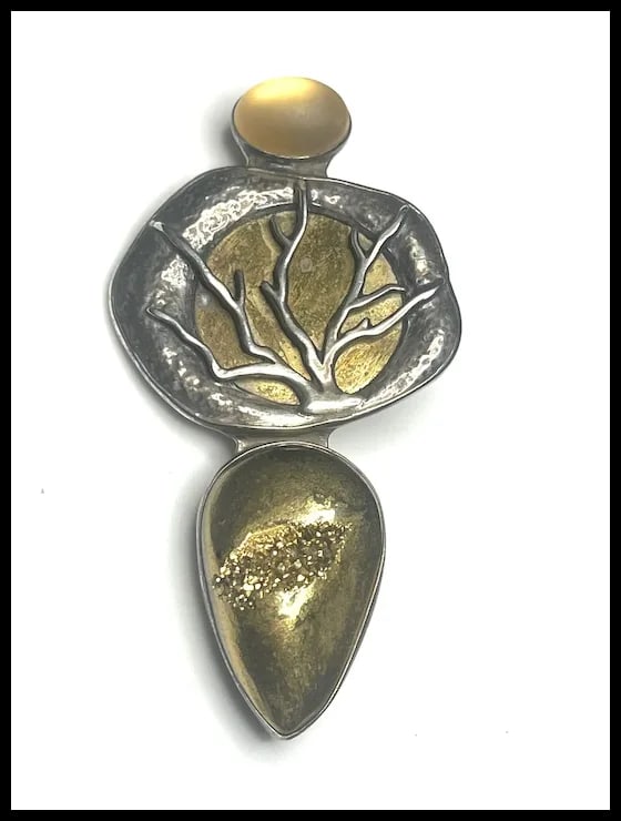 Estate Amy Kahn Russell Echo of the Dreamer 22k Gold in Crystal over Drasy and Sterling Silver - 4