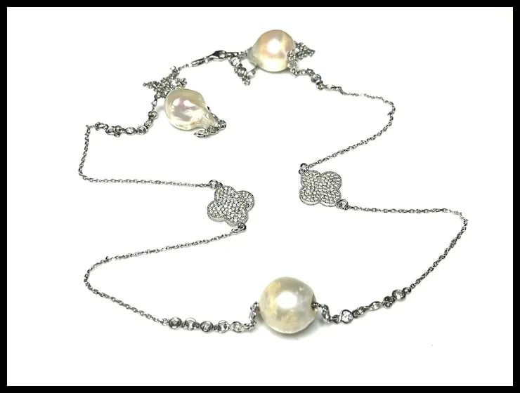 Estate Sterling Silver Italian Clover and Mother of Pearl Necklace - 3