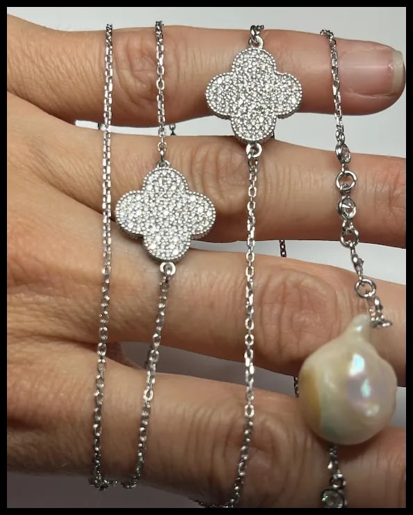 Estate Sterling Silver Italian Clover and Mother of Pearl Necklace - 5