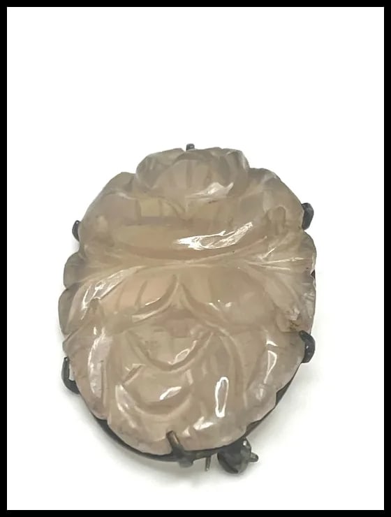 Vintage Chinese Carved Quartz and Sterling Silver Pin/Brooch - 4