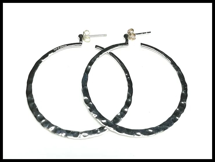 Estate Sterling Silver Hammered Hoop Earrings - 2