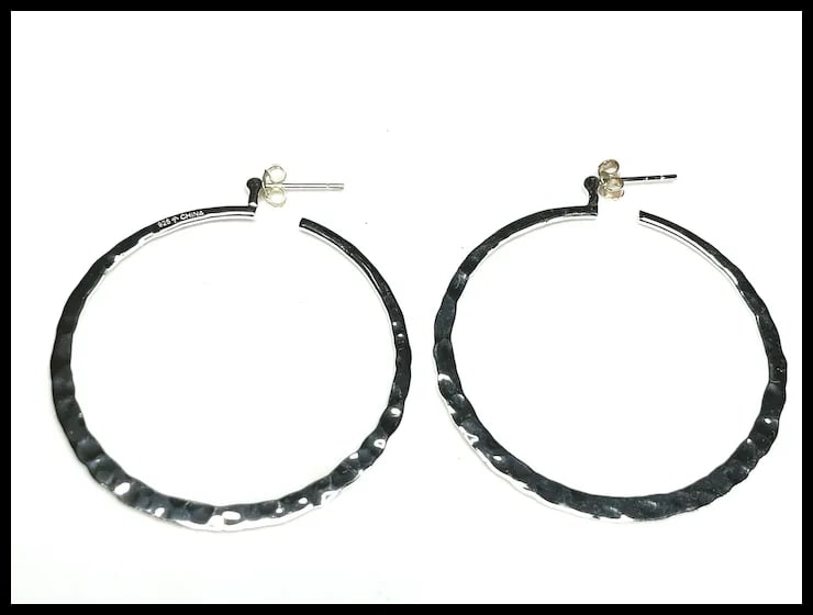 Estate Sterling Silver Hammered Hoop Earrings - 3