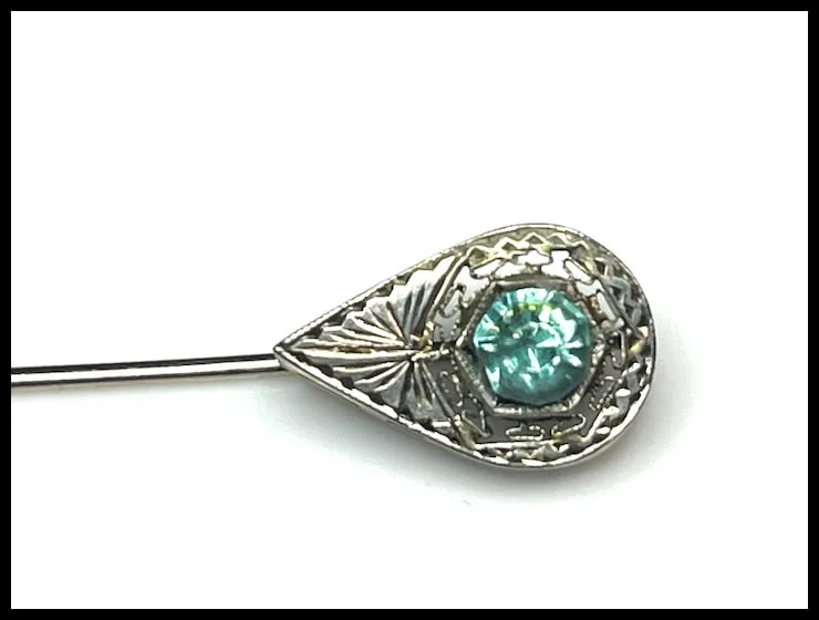 Vintage 14k White Gold Filigree Stickpin - 3
