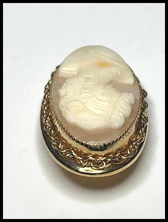 Vintage Oval Shell 12k GP Cameo Brooch/Pin - 6