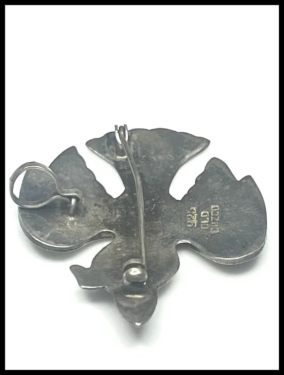 Sterling Silver Signed Old Cuzco Bird Brooch/Pendant with Turquoise Colored Enamel Eye - 5