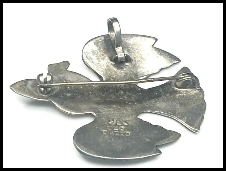Sterling Silver Signed Old Cuzco Bird Brooch/Pendant with Turquoise Colored Enamel Eye - 6