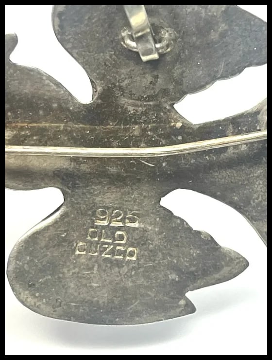 Sterling Silver Signed Old Cuzco Bird Brooch/Pendant with Turquoise Colored Enamel Eye - 7