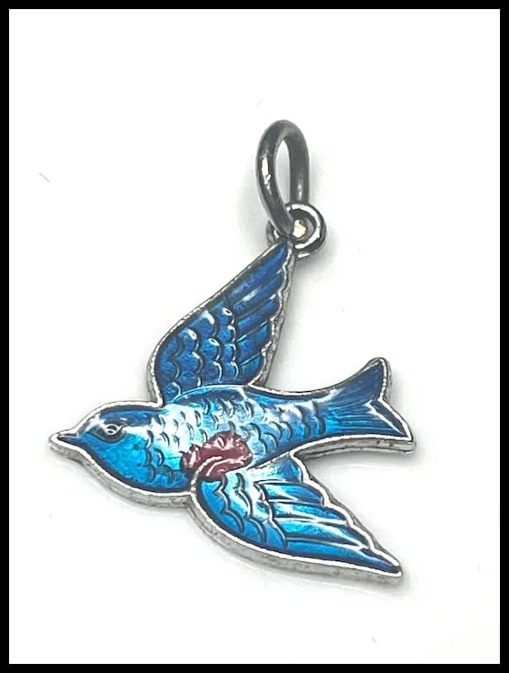 Vintage Sterling Silver and Enamel Wells Bluebird of Happiness Charm - 2