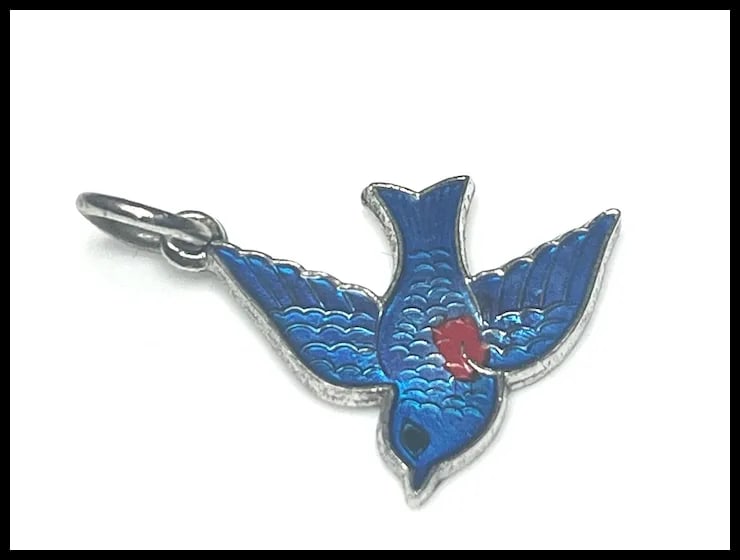 Vintage Sterling Silver and Enamel Wells Bluebird of Happiness Charm - 3