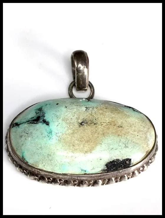 Estate Sterling Silver Natural Turquoise Large Pendant - 2